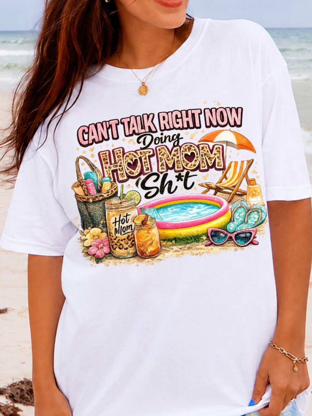 Graphic T Shirt Hot Mom Summer Trendy Short Sleeve Tee Womens Tops White